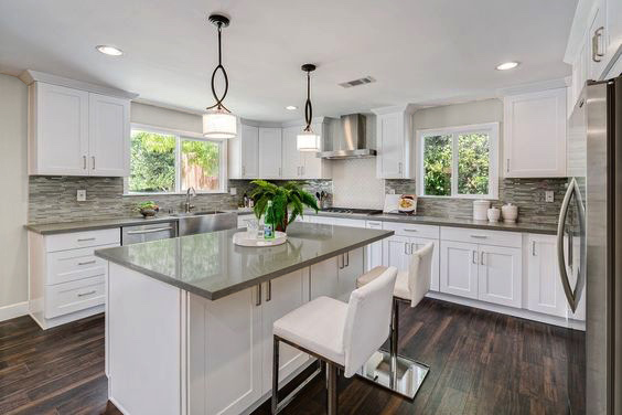 Here Is How The Kitchen Would Look With Blue Gray Walls BM Horizon OC 53 Here Is How The Kitchen Would Look With Blue Gray Walls BM Horizon OC 53